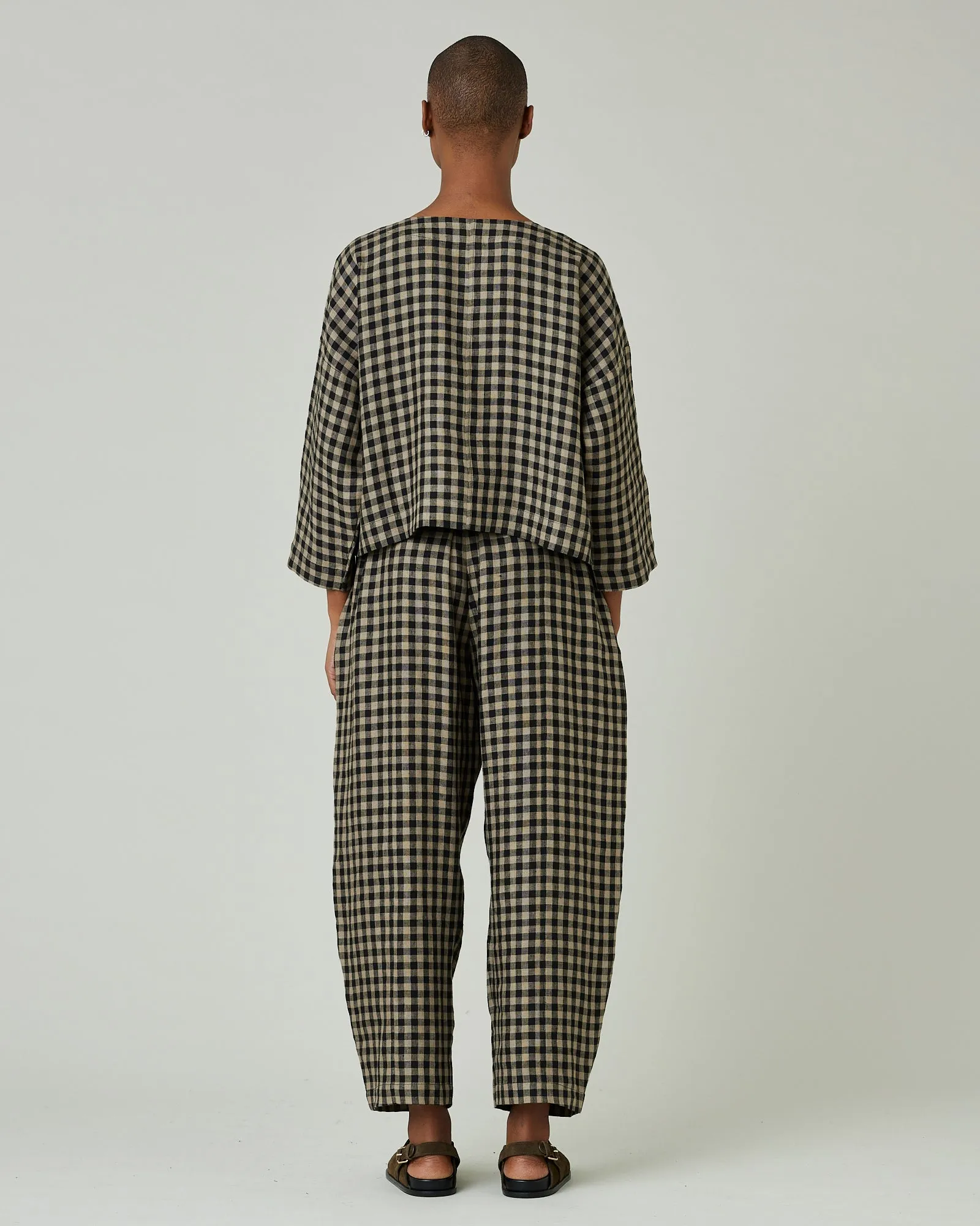 Mabel Coffee Gingham Linen Trousers