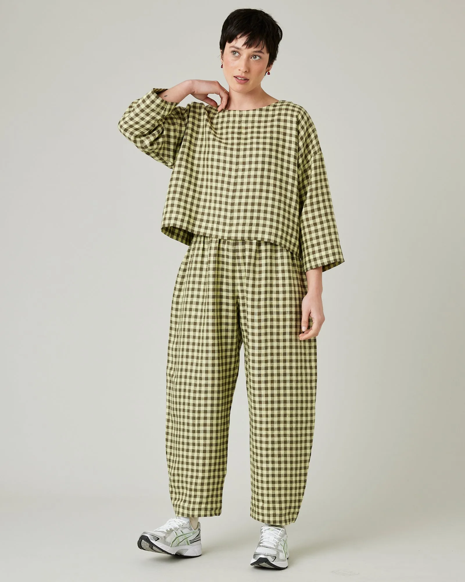 Mabel Matcha Gingham Linen Trousers