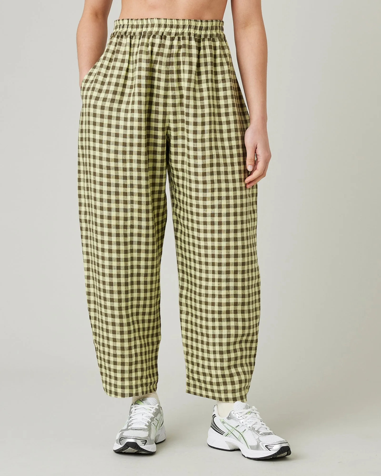 Mabel Matcha Gingham Linen Trousers