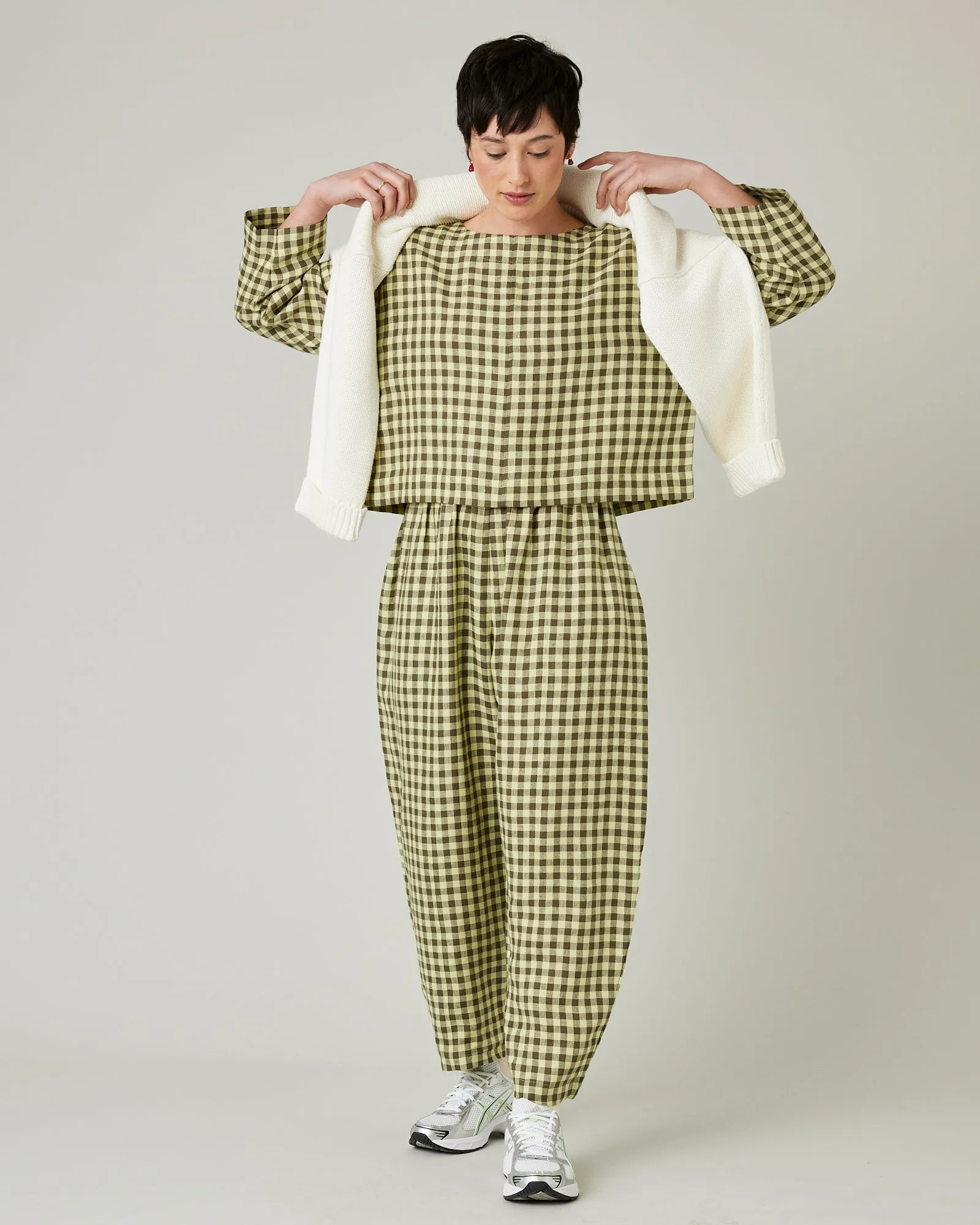 Mabel Matcha Gingham Linen Trousers