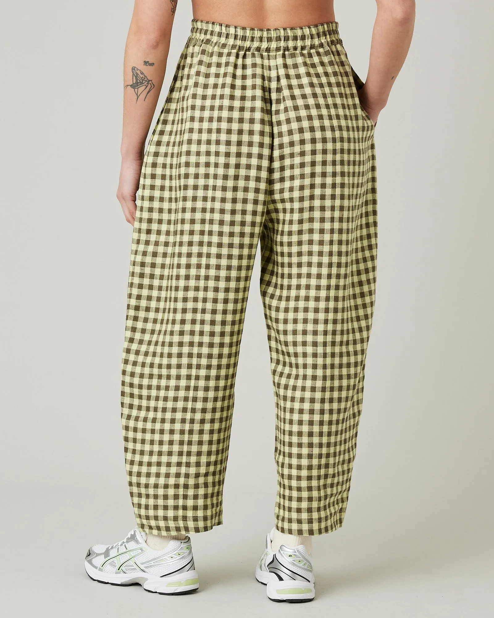 Mabel Matcha Gingham Linen Trousers