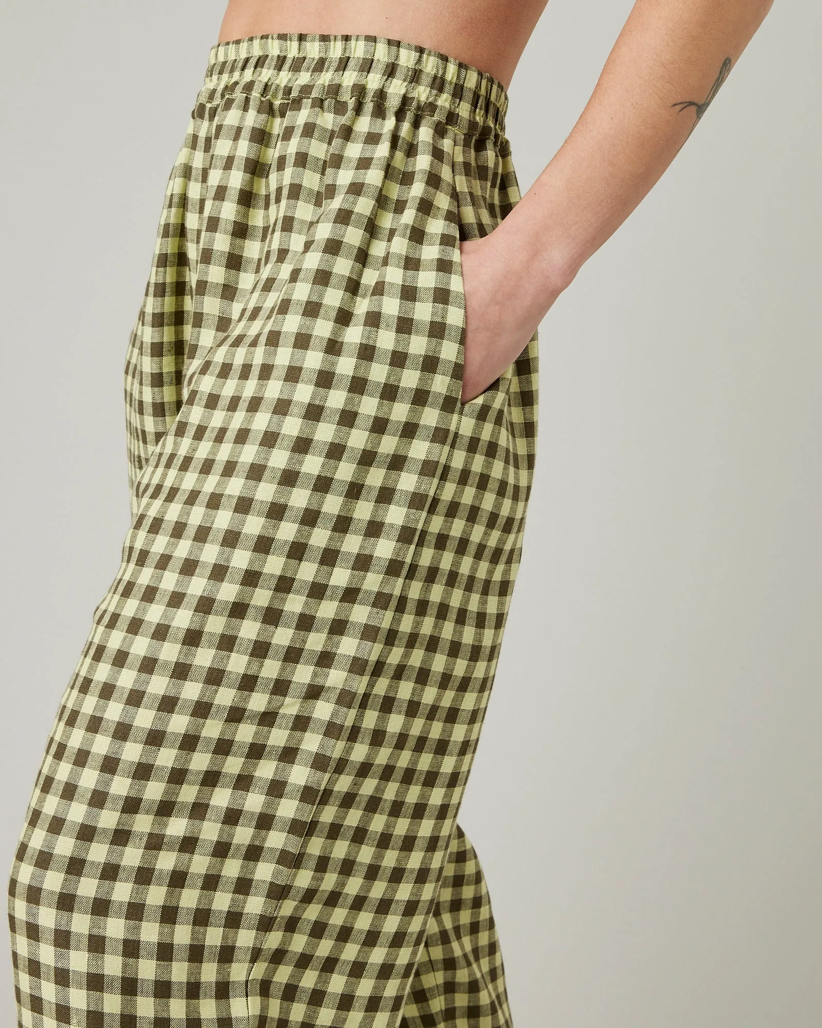Mabel Matcha Gingham Linen Trousers
