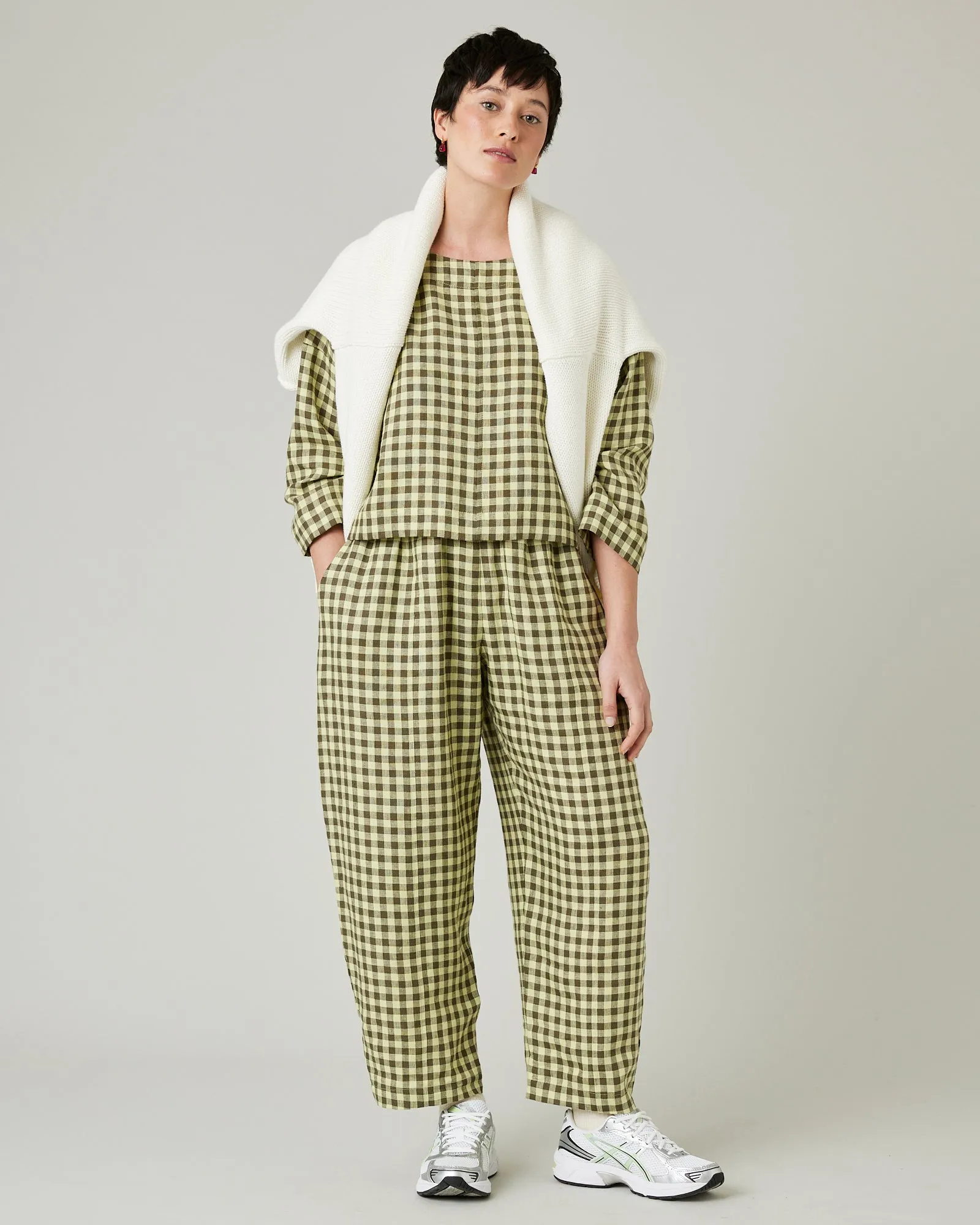 Mabel Matcha Gingham Linen Trousers