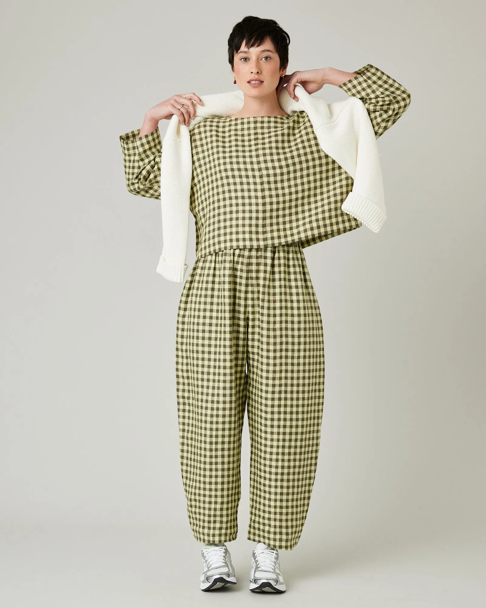 Mabel Matcha Gingham Linen Trousers