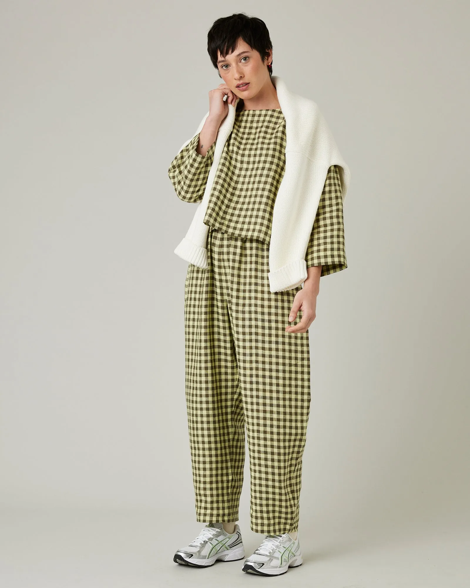 Mabel Matcha Gingham Linen Trousers