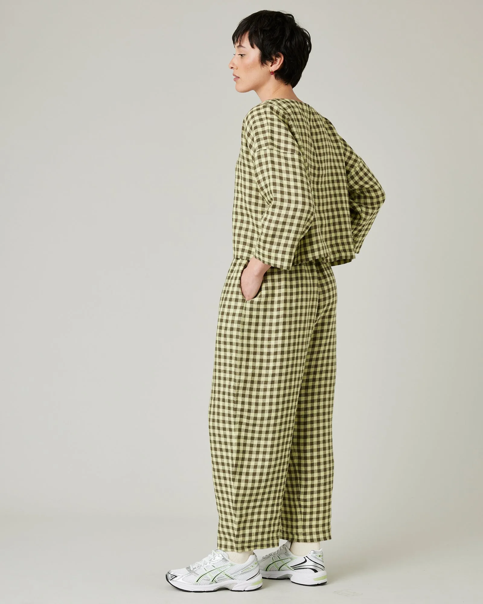 Mabel Matcha Gingham Linen Trousers