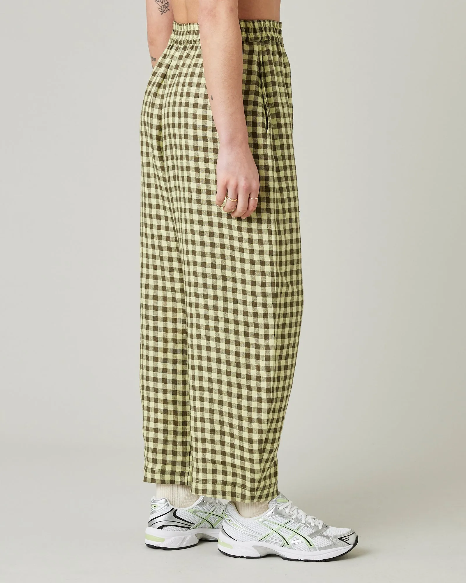 Mabel Matcha Gingham Linen Trousers