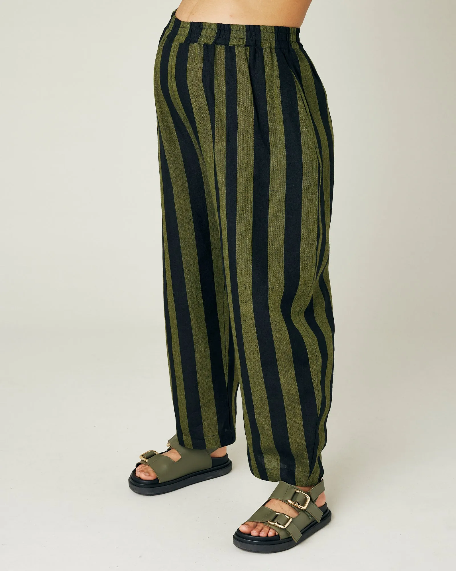 Mabel Olive and Black Stripe Linen Trousers