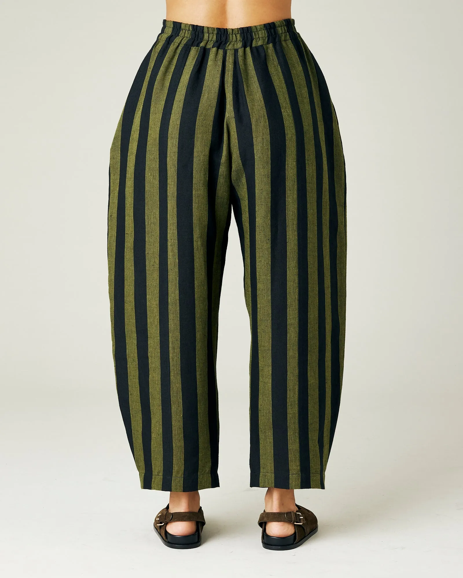 Mabel Olive and Black Stripe Linen Trousers