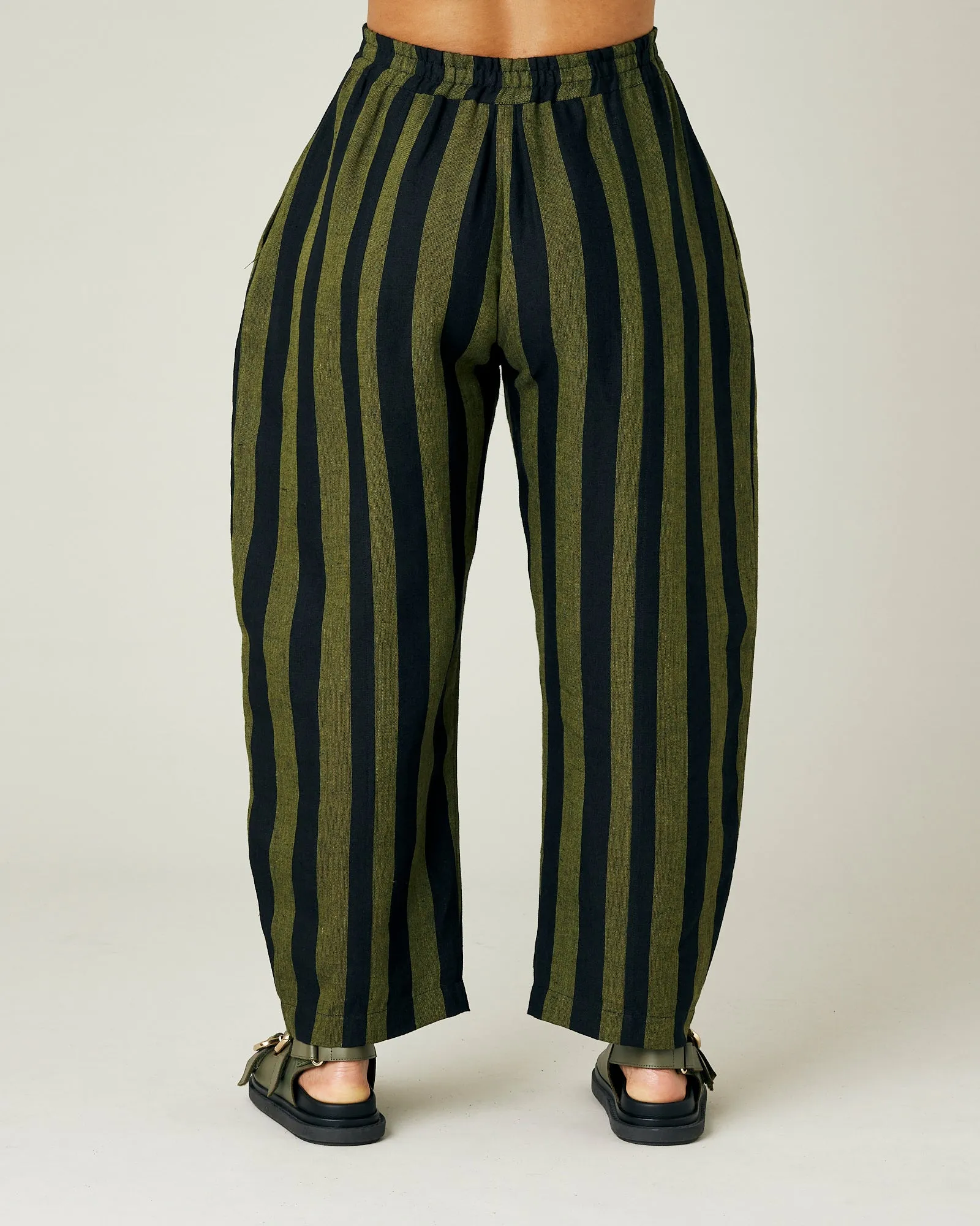 Mabel Olive and Black Stripe Linen Trousers