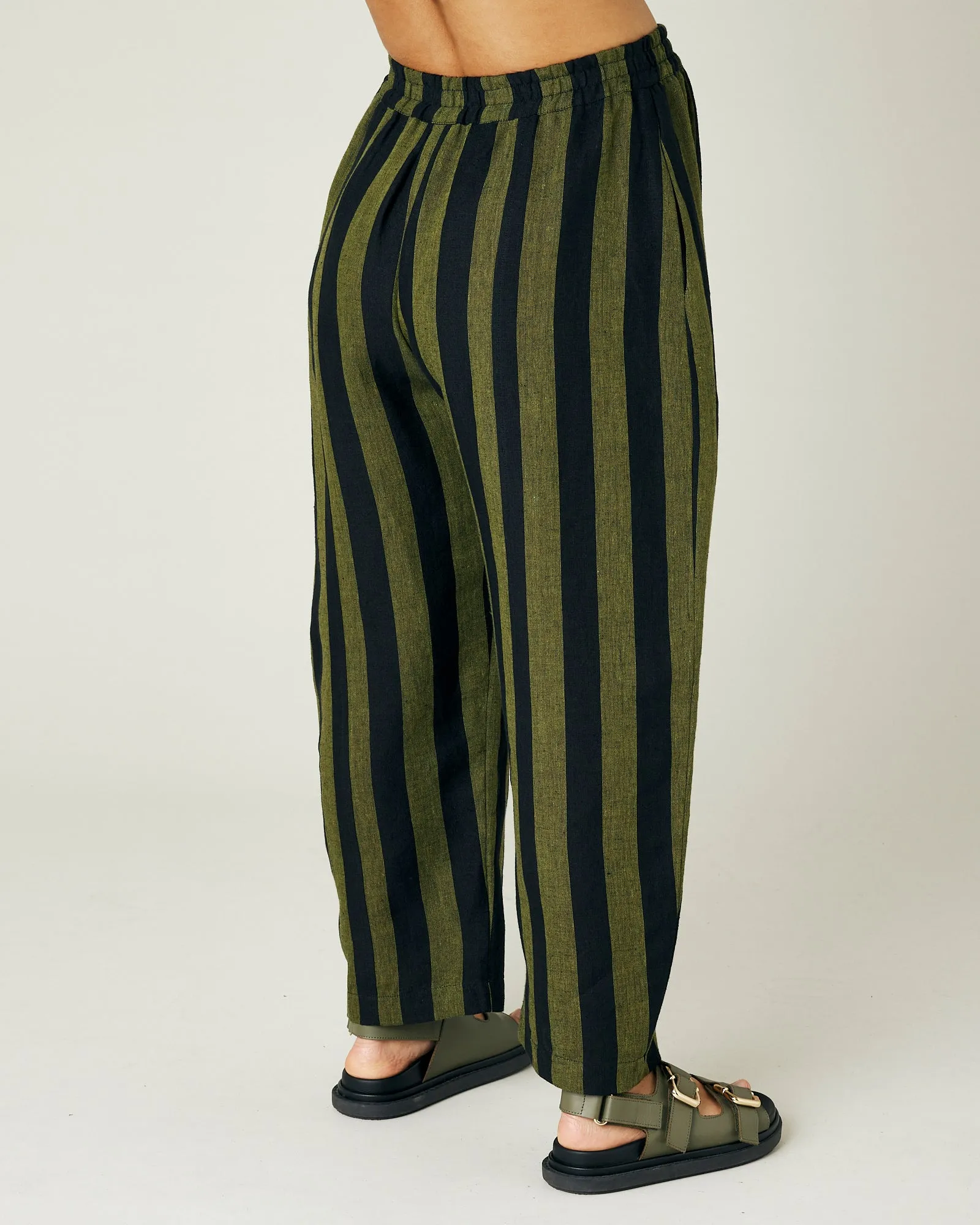 Mabel Olive and Black Stripe Linen Trousers