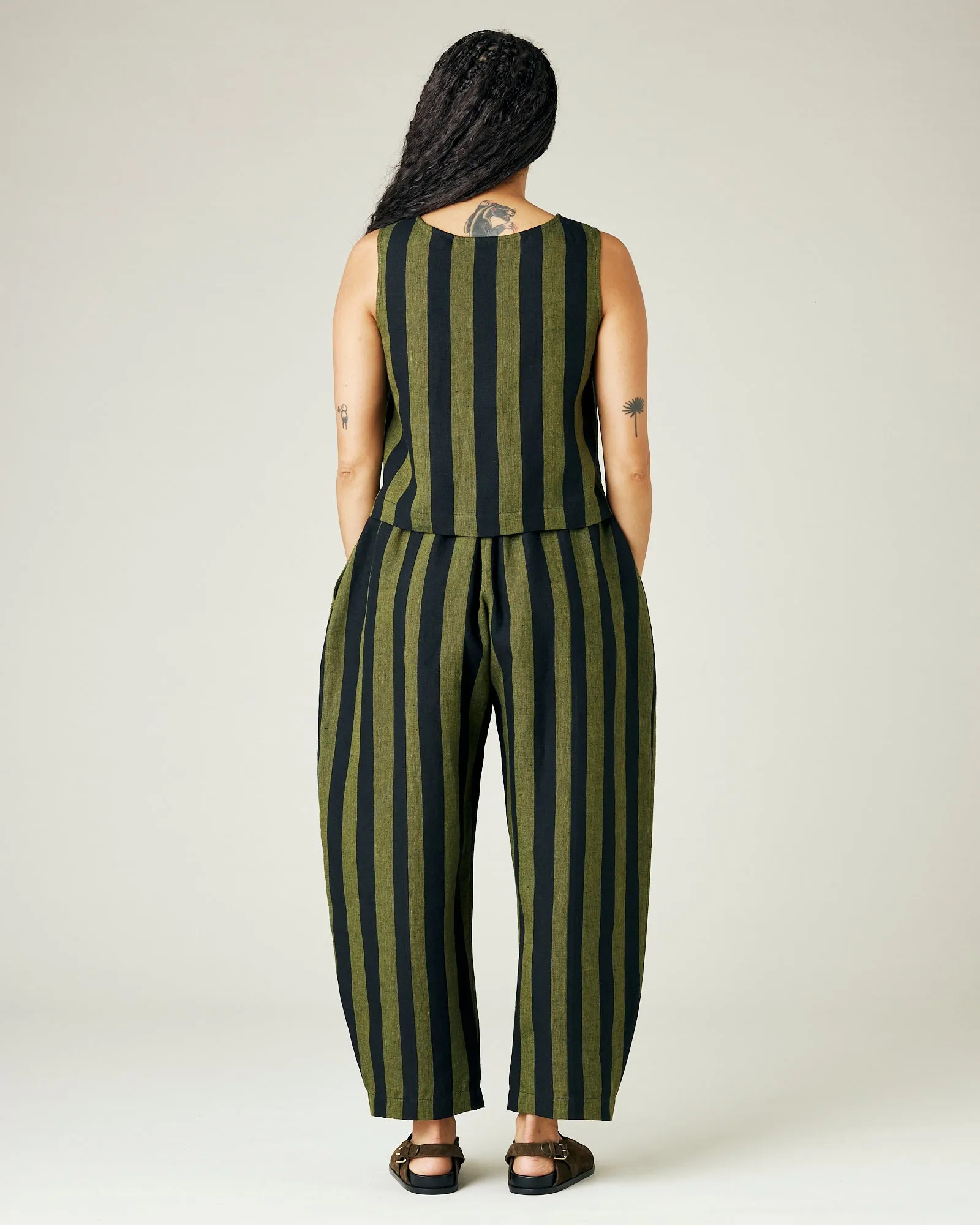 Mabel Olive and Black Stripe Linen Trousers