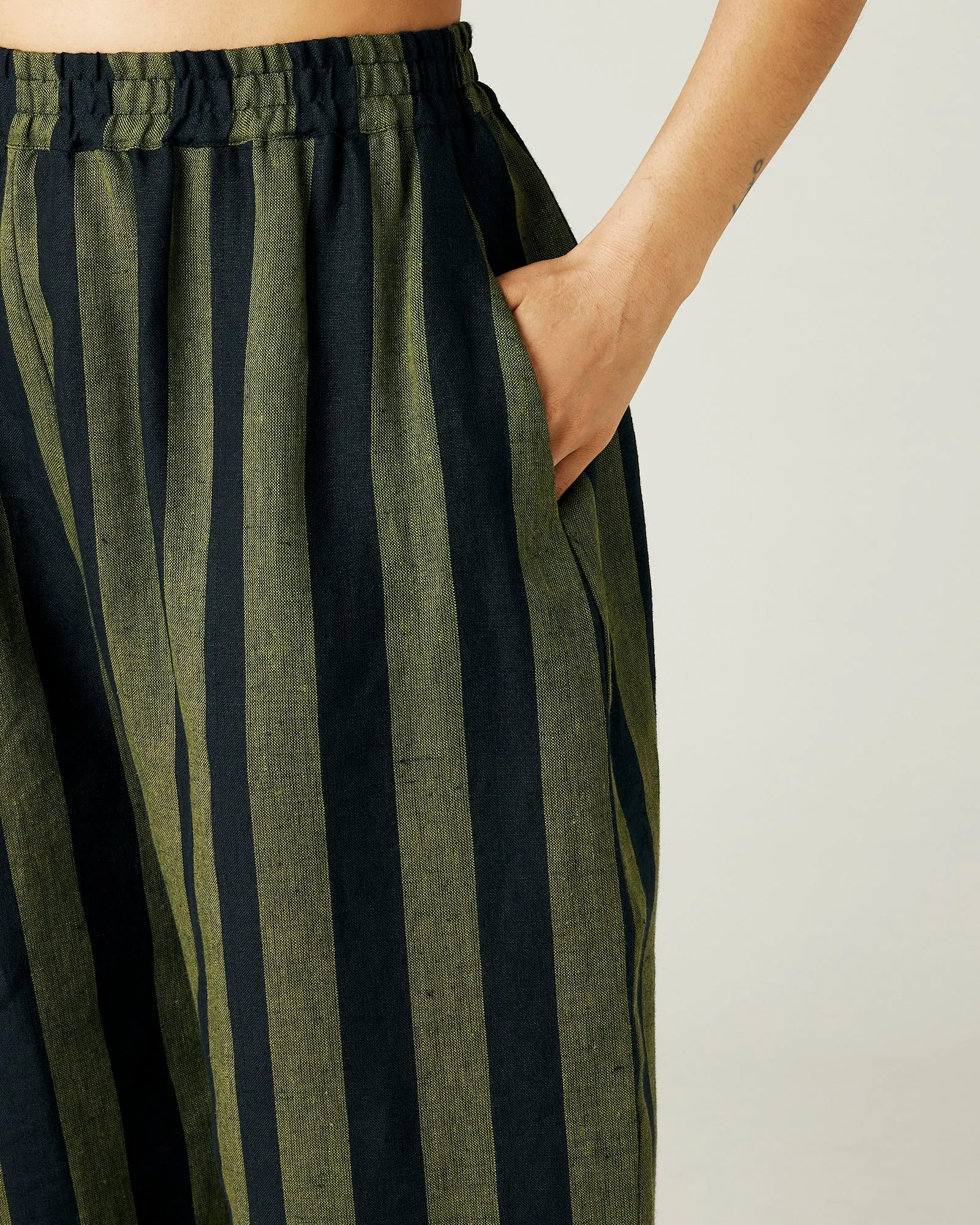 Mabel Olive and Black Stripe Linen Trousers