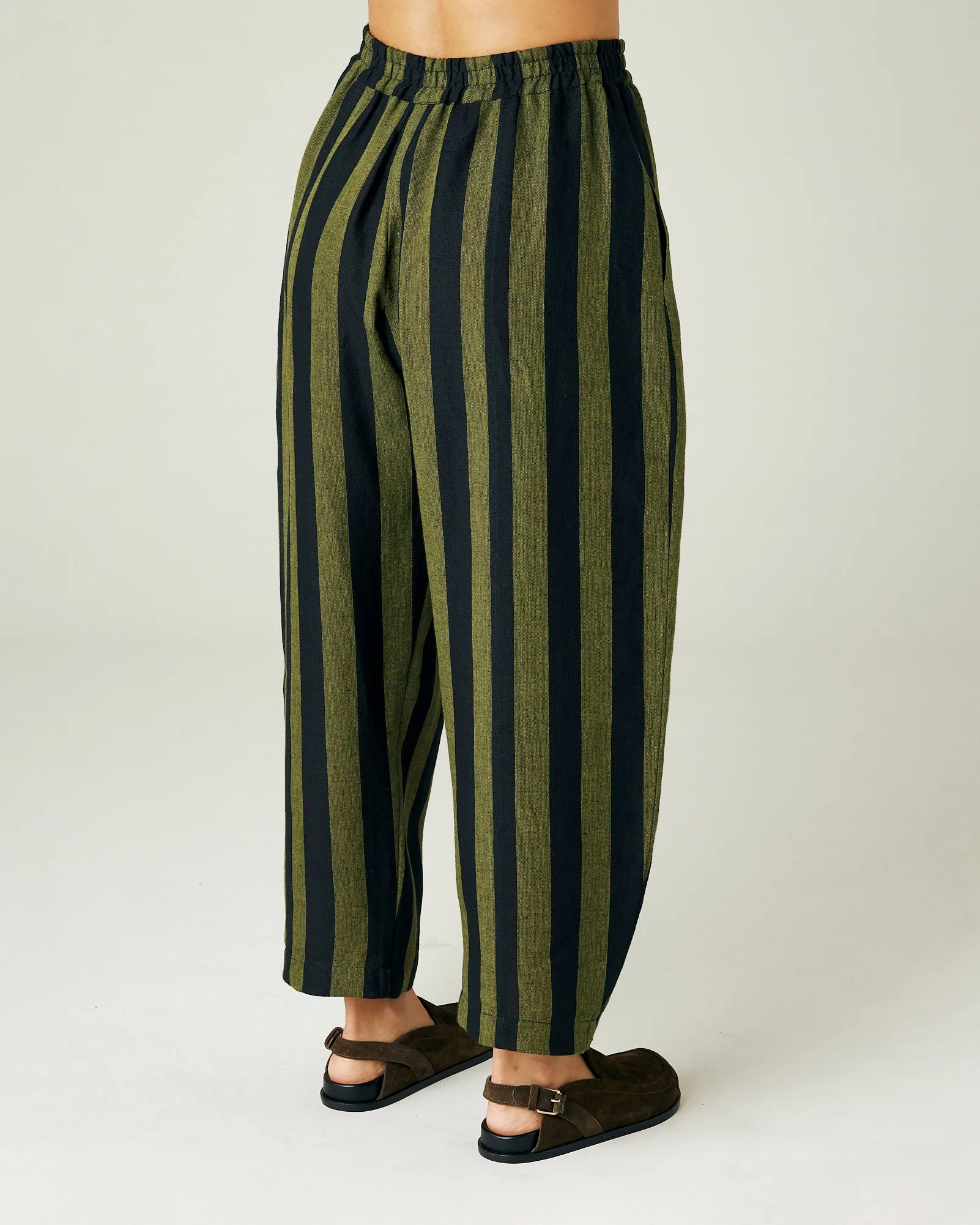 Mabel Olive and Black Stripe Linen Trousers