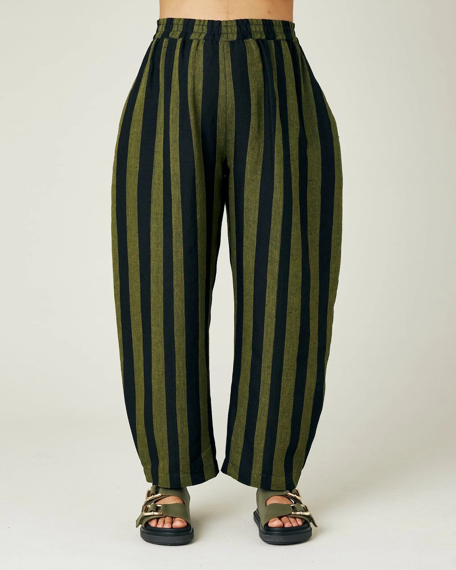 Mabel Olive and Black Stripe Linen Trousers