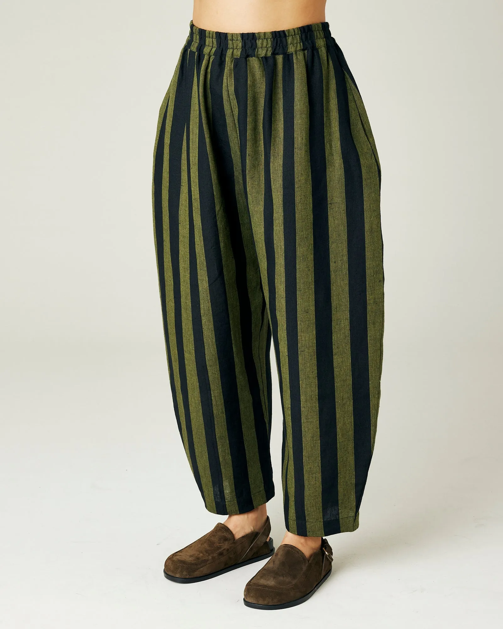 Mabel Olive and Black Stripe Linen Trousers