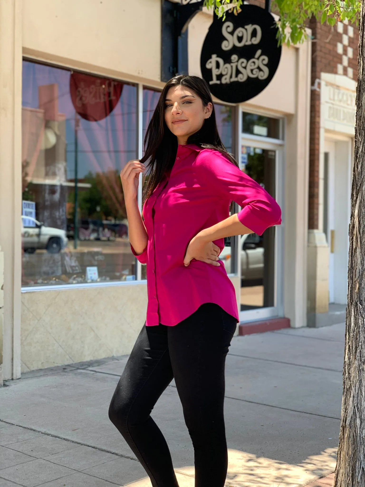 Magenta Button Down Top