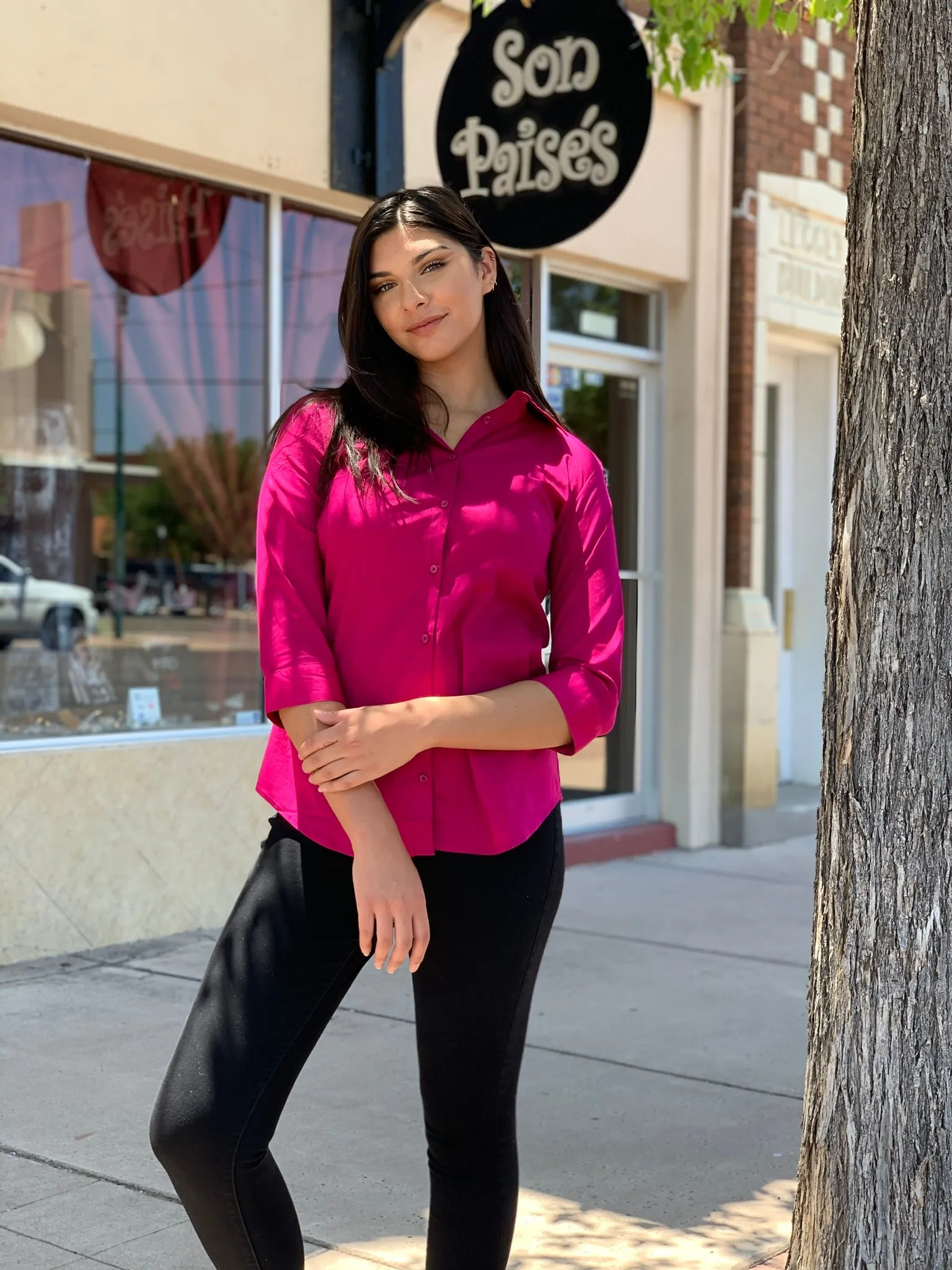 Magenta Button Down Top