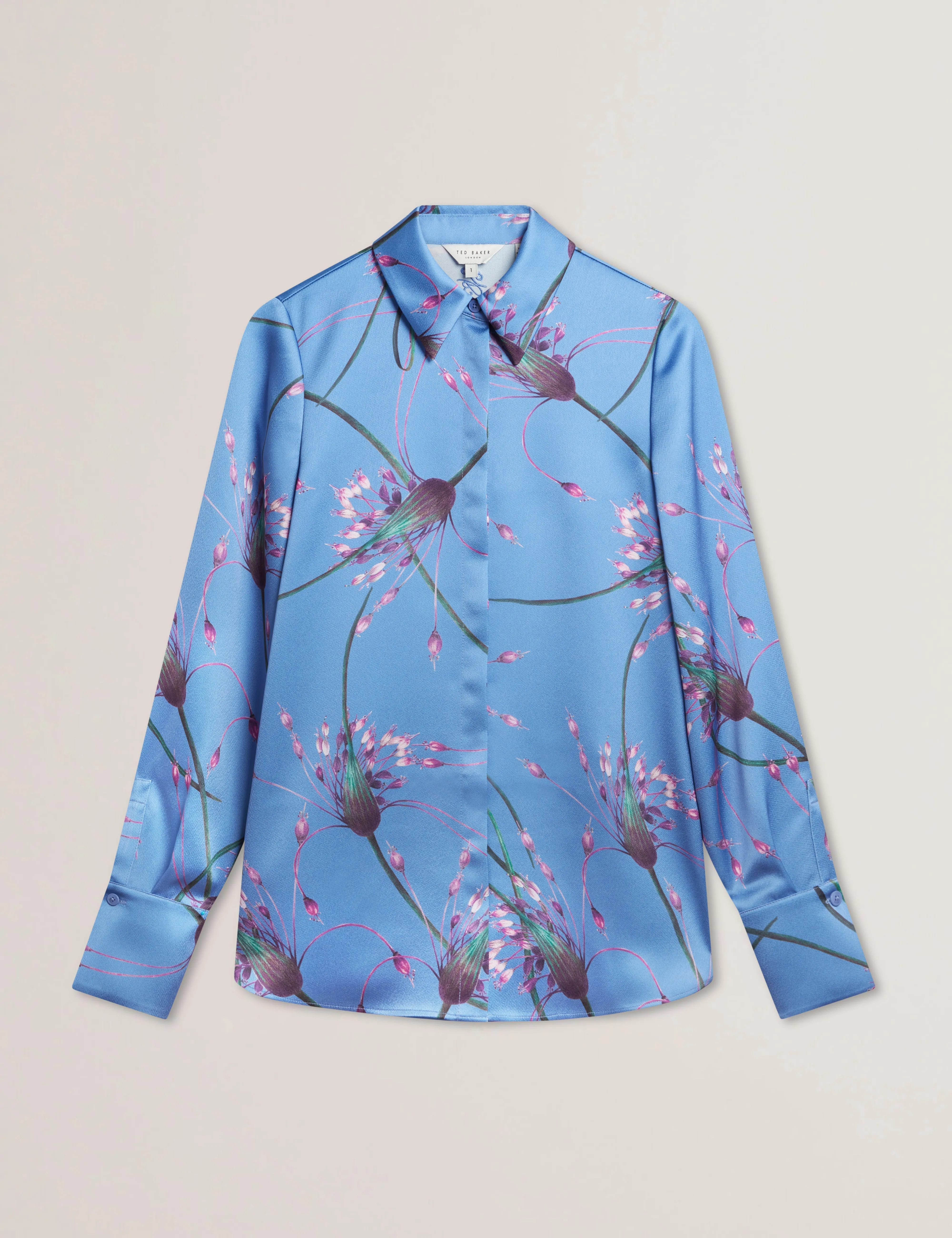 Mariga Printed Longline Satin Shirt Lt-Blue