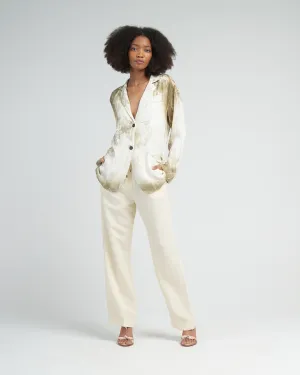 marmo effect silk boyfriend rever jacket - dark kaki
