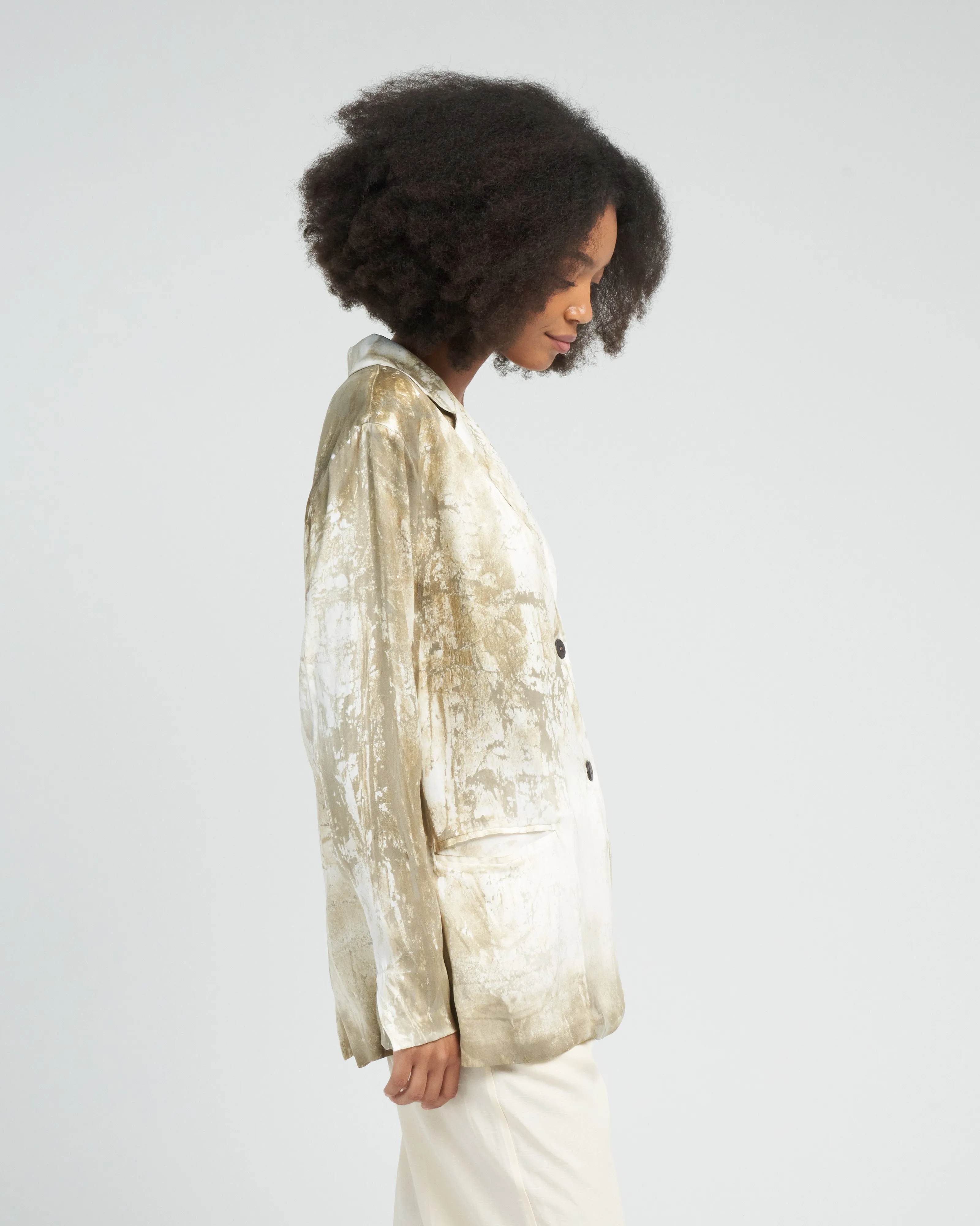 marmo effect silk boyfriend rever jacket - dark kaki