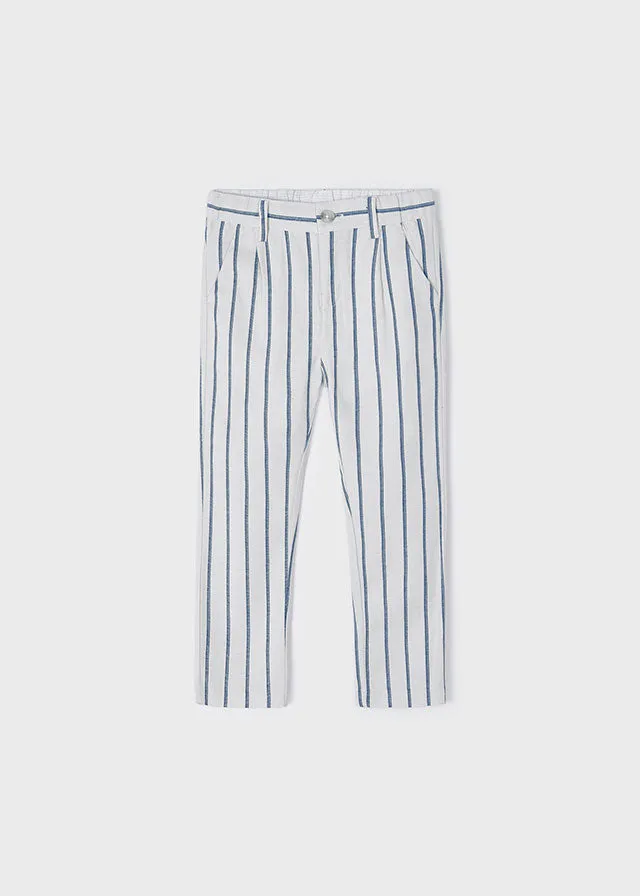 Mayoral 140 White Long Sleeve Shirt, 3541 Stripe Trousers and 3486 Navy Blazer In Stock Now