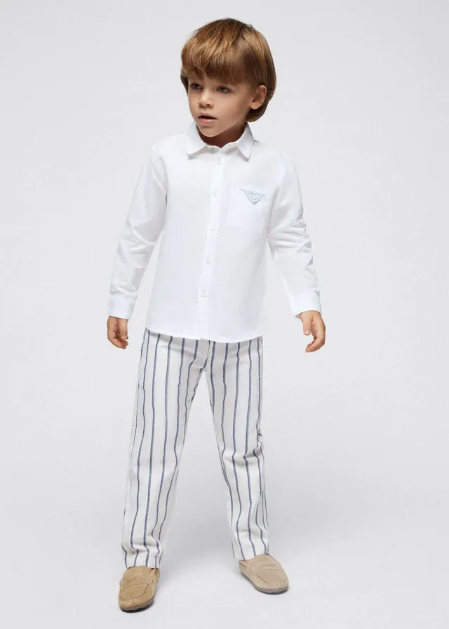 Mayoral 140 White Long Sleeve Shirt, 3541 Stripe Trousers and 3486 Navy Blazer In Stock Now