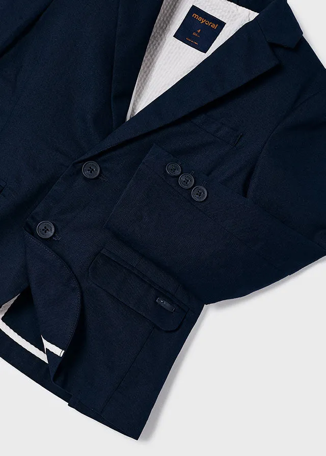 Mayoral 140 White Long Sleeve Shirt, 3541 Stripe Trousers and 3486 Navy Blazer In Stock Now