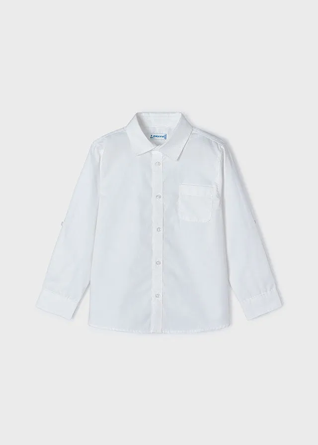 Mayoral 140 White Long Sleeve Shirt, 3541 Stripe Trousers and 3486 Navy Blazer In Stock Now