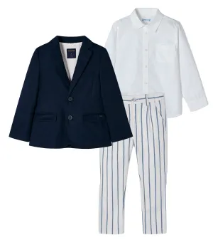 Mayoral 140 White Long Sleeve Shirt, 3541 Stripe Trousers and 3486 Navy Blazer In Stock Now