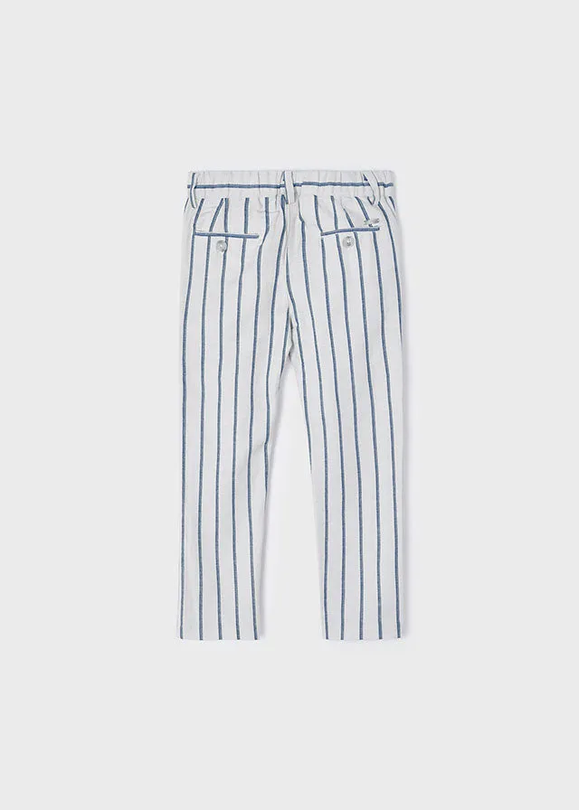 Mayoral 140 White Long Sleeve Shirt, 3541 Stripe Trousers and 3486 Navy Blazer In Stock Now