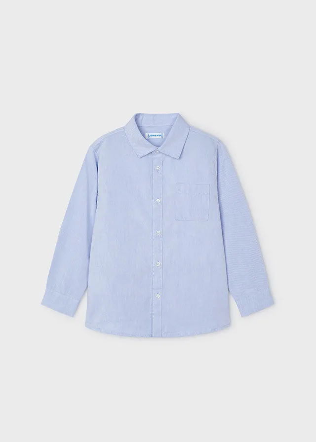 Mayoral 146 Sky Blue Long Sleeve Shirt, 4340 Jacquard Jumper and 513 Navy Chino Trousers In Stock Now
