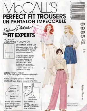 McCall's 6985 Womens PALMER PLETSCH Perfect Fit Pants & Shorts 1990s Vintage Sewing Pattern Size 14 UNCUT Factory Folded