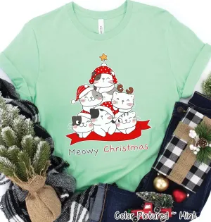 Meowy Christmas Cute Cat Christmas Tree Tee or Sweatshirt
