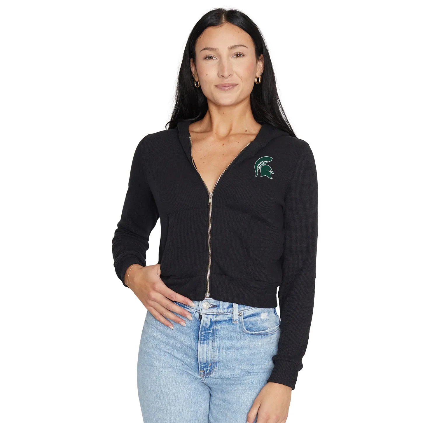 Michigan State Waffle Knit Zip Up Hoodie
