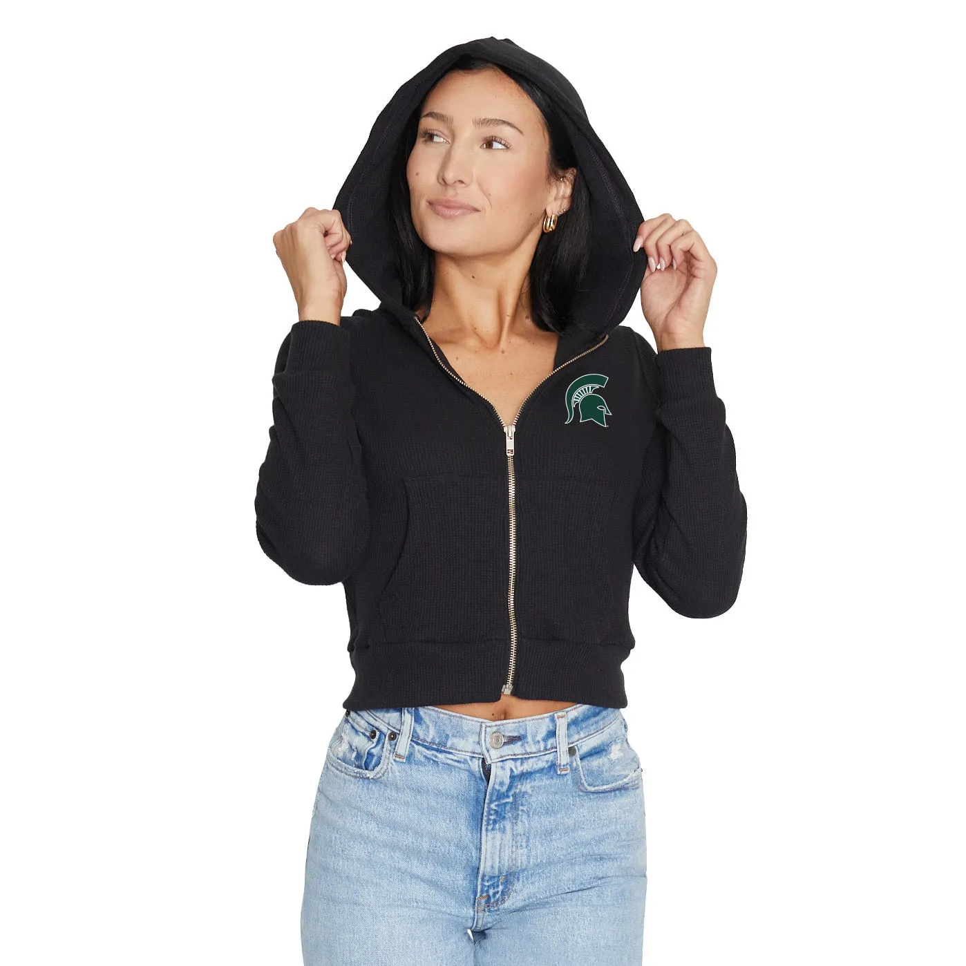 Michigan State Waffle Knit Zip Up Hoodie