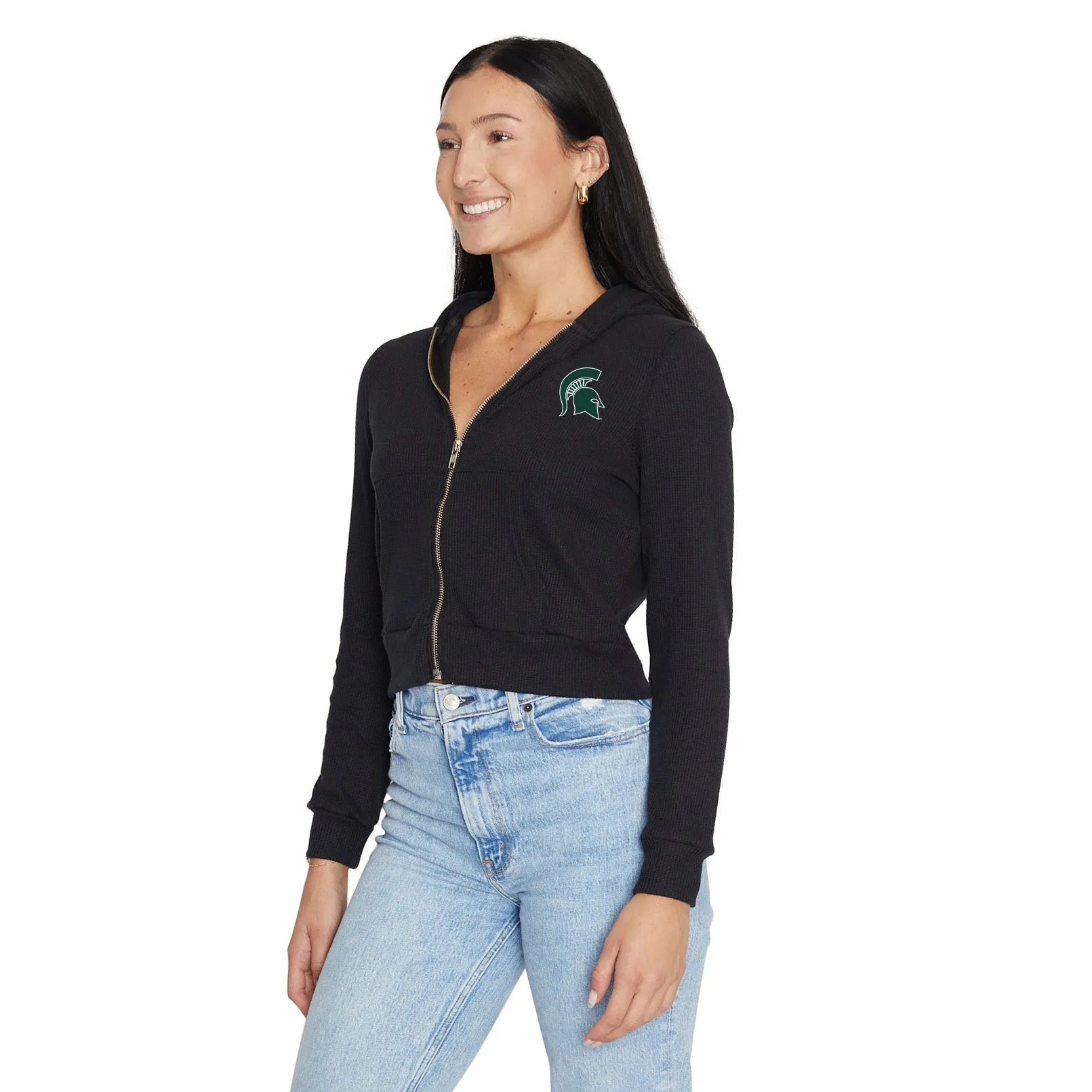 Michigan State Waffle Knit Zip Up Hoodie