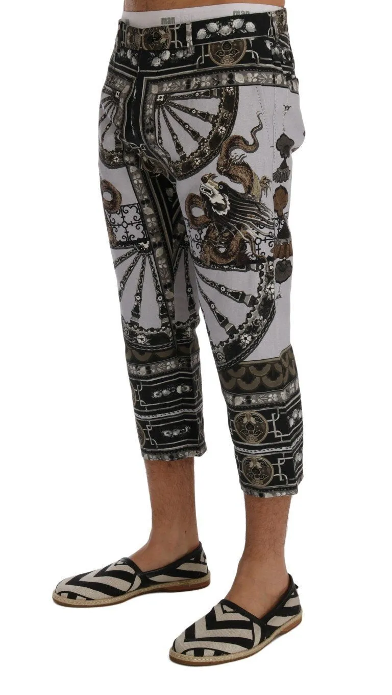 Multicolor Dragon Print Capri Pants