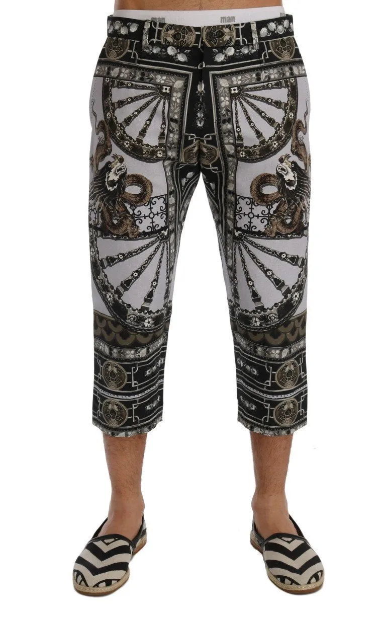 Multicolor Dragon Print Capri Pants