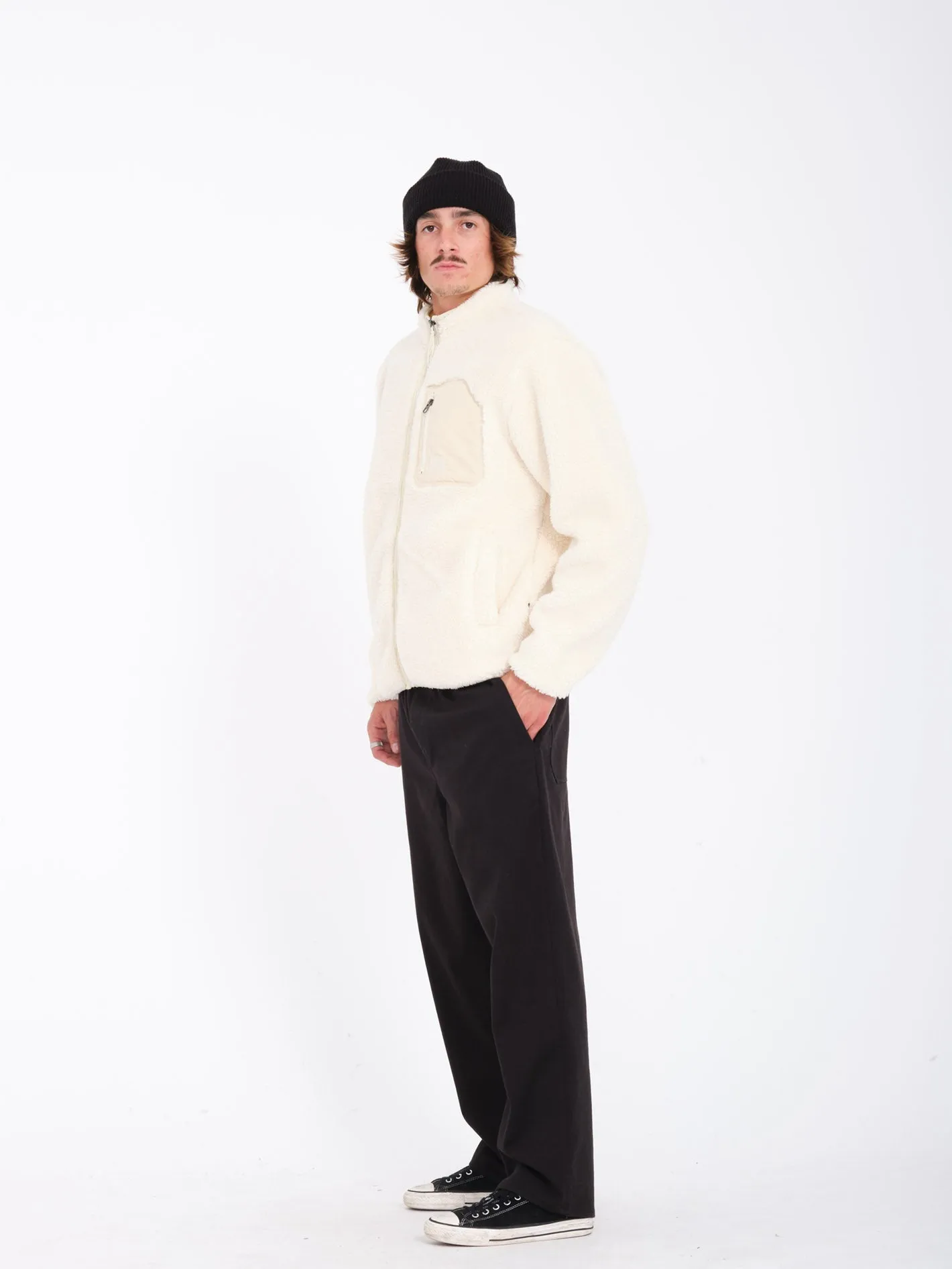 Muzzer Fuzzar Zip Sherpa Sweatshirt - DIRTY WHITE