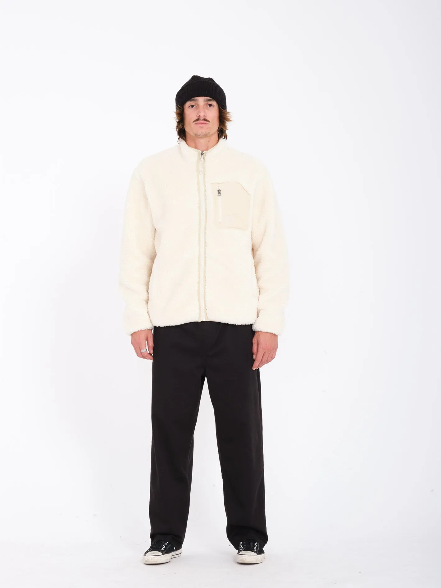 Muzzer Fuzzar Zip Sherpa Sweatshirt - DIRTY WHITE