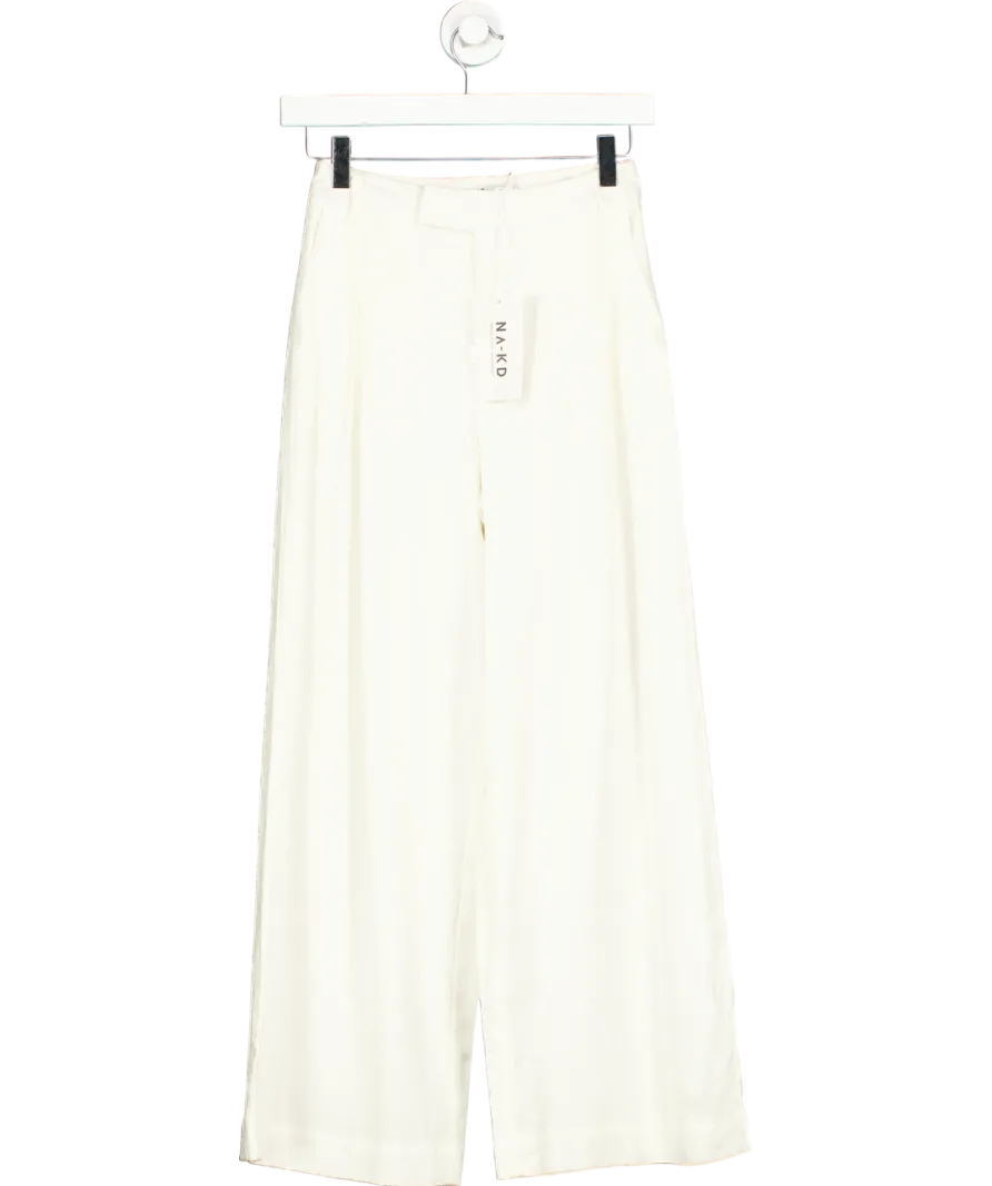 NA-KD Cream Linen Blend Ankle Length Trousers UK 4