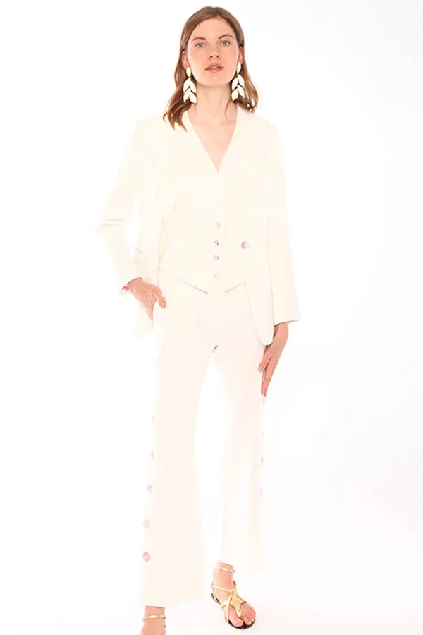 NATALIA WHITE TAYLOR LINEN TROUSERS