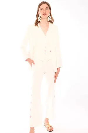 NATALIA WHITE TAYLOR LINEN TROUSERS