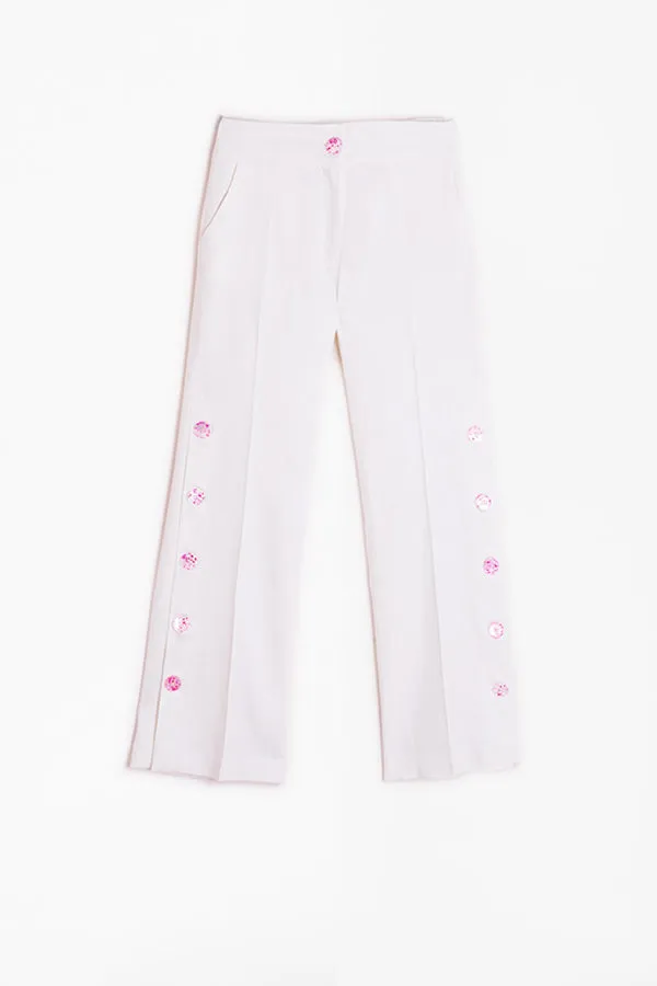 NATALIA WHITE TAYLOR LINEN TROUSERS