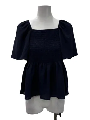 Navy Blue Square Neck Ruched Babydoll Top