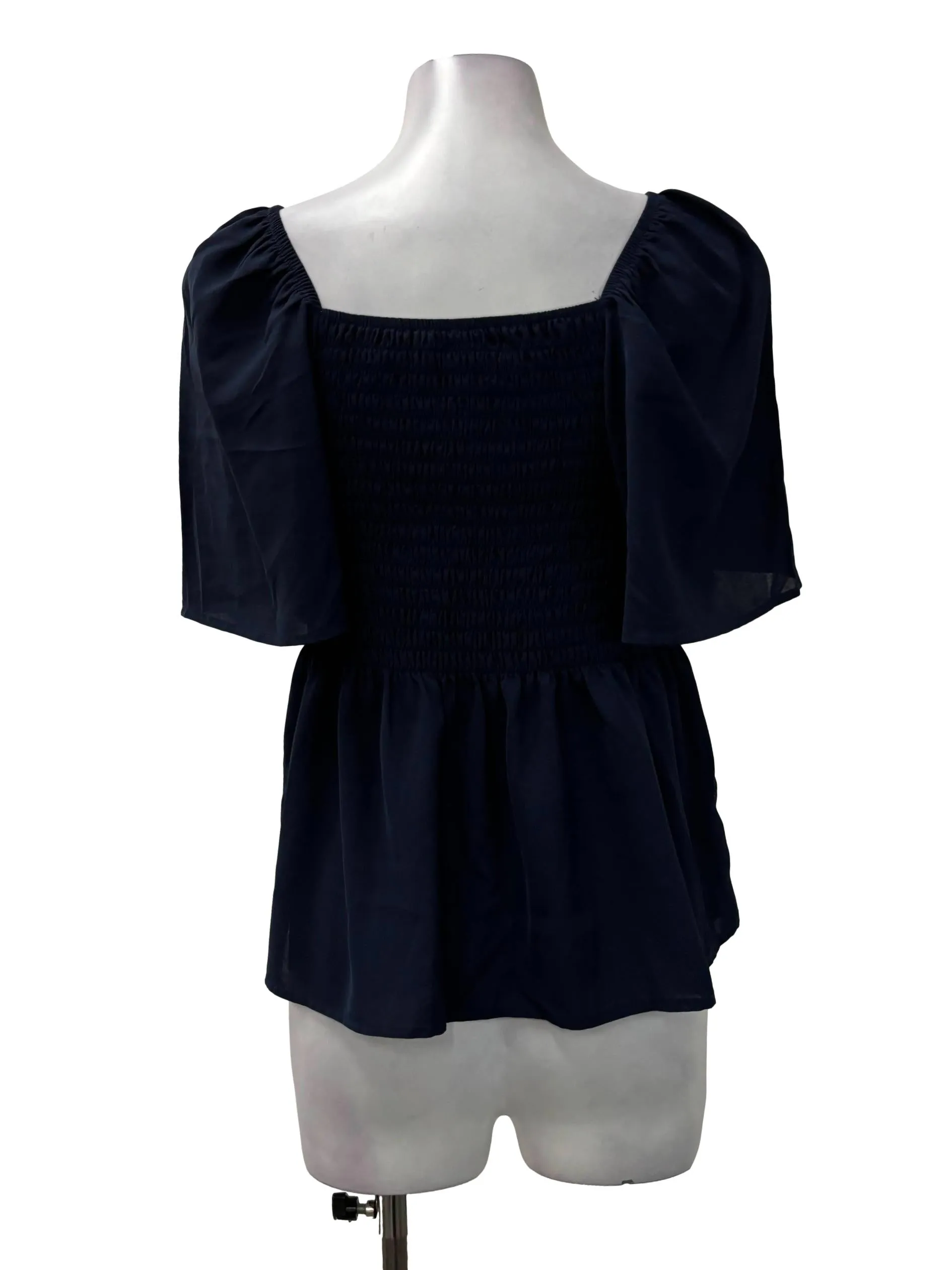 Navy Blue Square Neck Ruched Babydoll Top