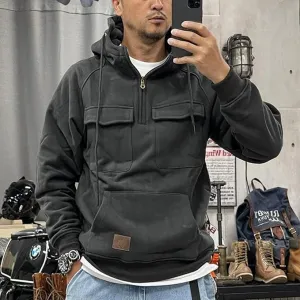 New Carhartt Dupe 1/4 Zip Workwear Double Pocket Hoodies for Men, Grey Sz XL! Unbranded