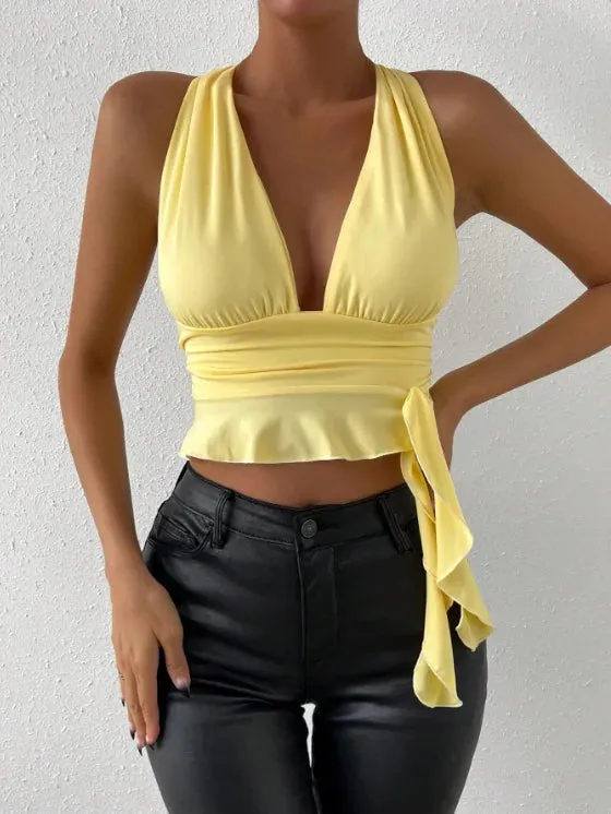 Obsidian Phoenix Women's Luxury Deep V-Neck Pleated Top