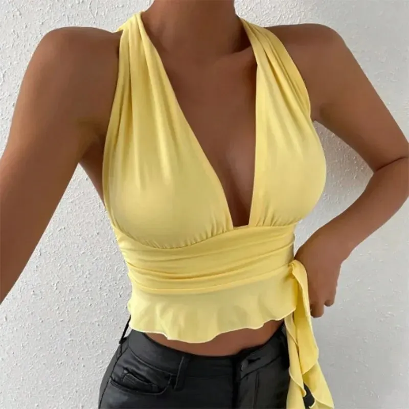 Obsidian Phoenix Women's Luxury Deep V-Neck Pleated Top